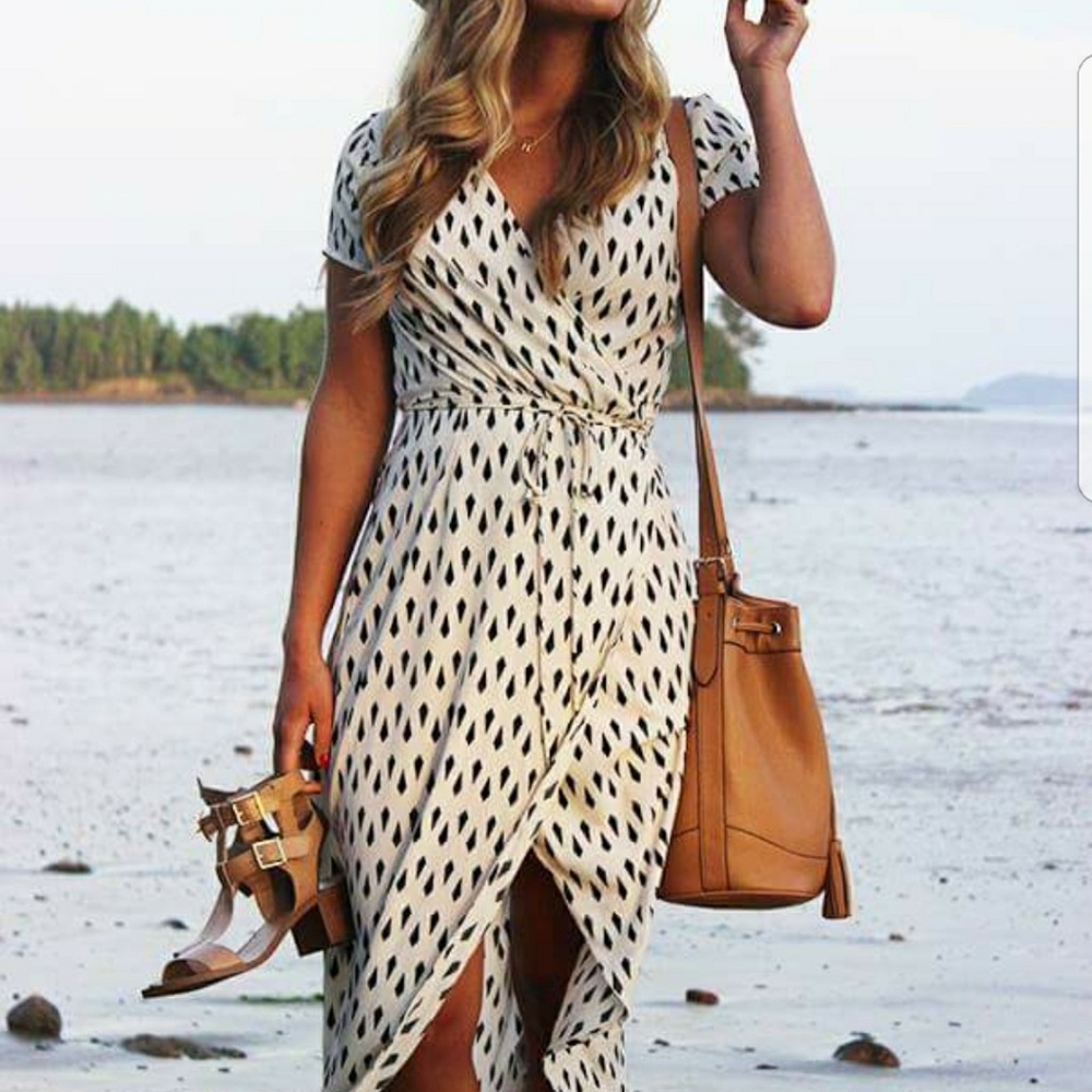 V neck wrap maxi with deep center split